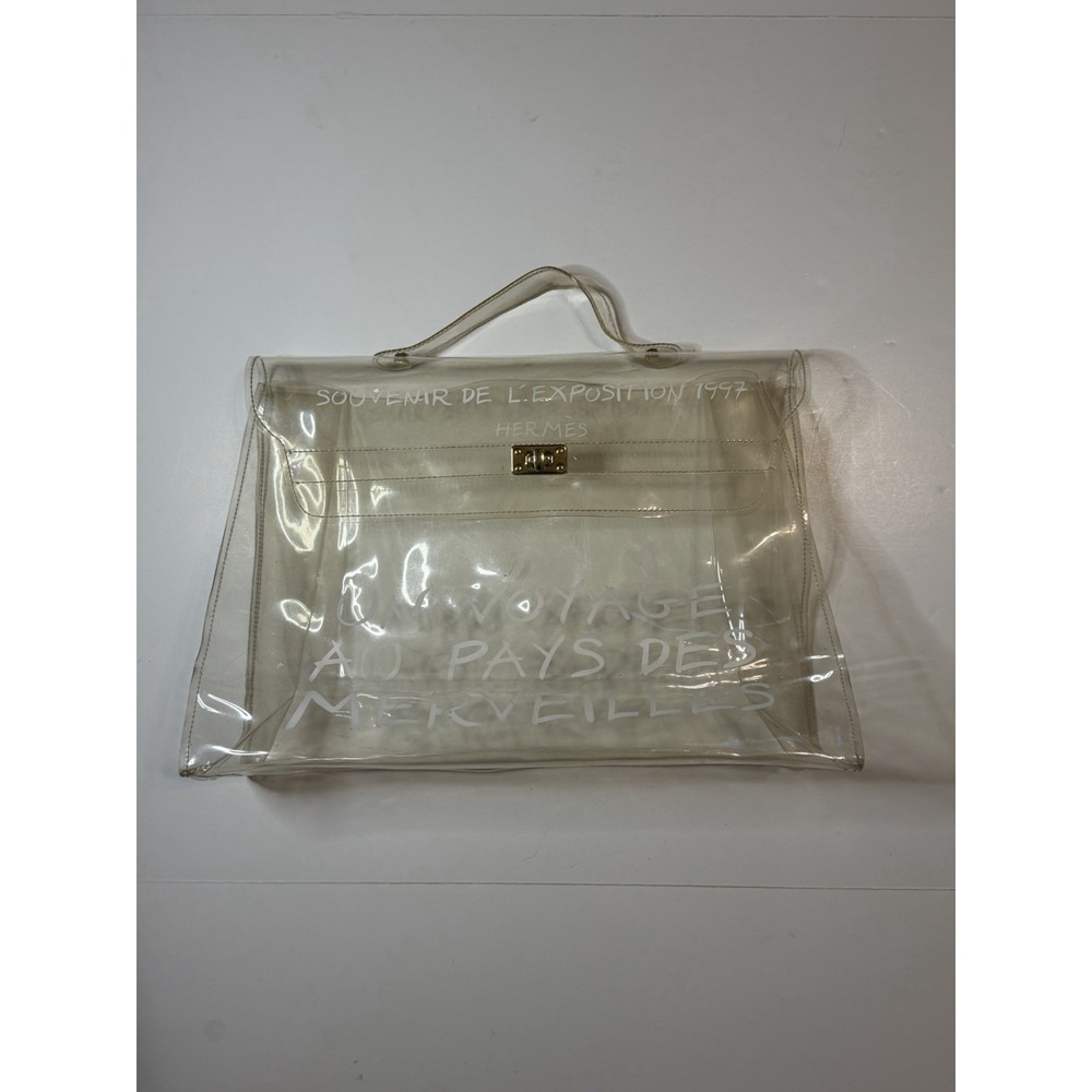Hermes Kelly 40 Vinyl Beach Handbag Souvenir De L'exposition 1997 Transparent